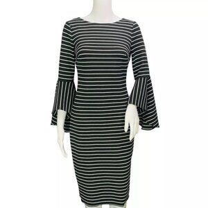 Calvin Klein Black & White Striped Bell Sleeve Cocktail Dress